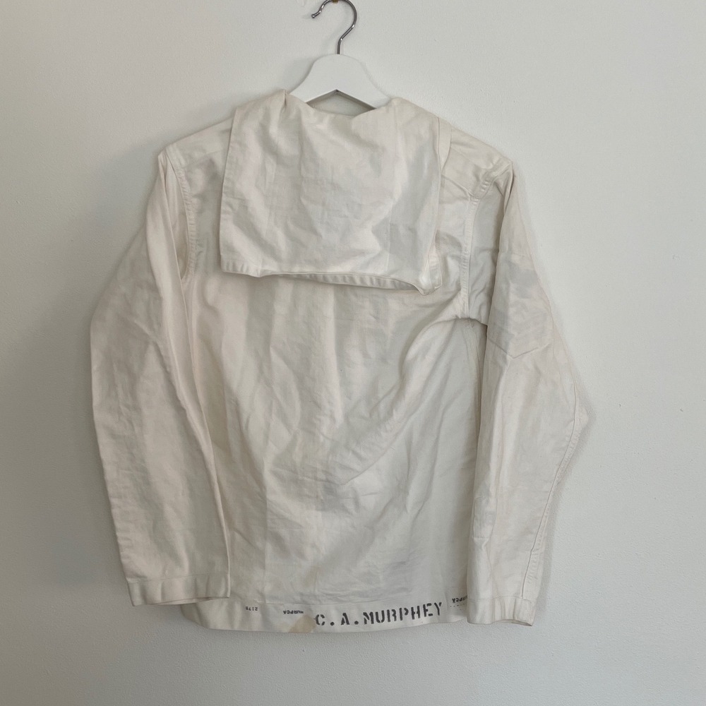 Vintage US NAVY Military Sailor White Long Sleeve Uniform Shirt Stencil Print - Picture 2 of 14